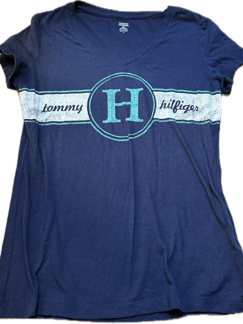 Tommy Hilfiger Navy Tee with Mint Logo Accents